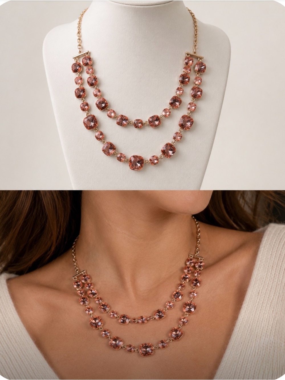 Double Strand Rose Crystal Necklace - Women Jewelry